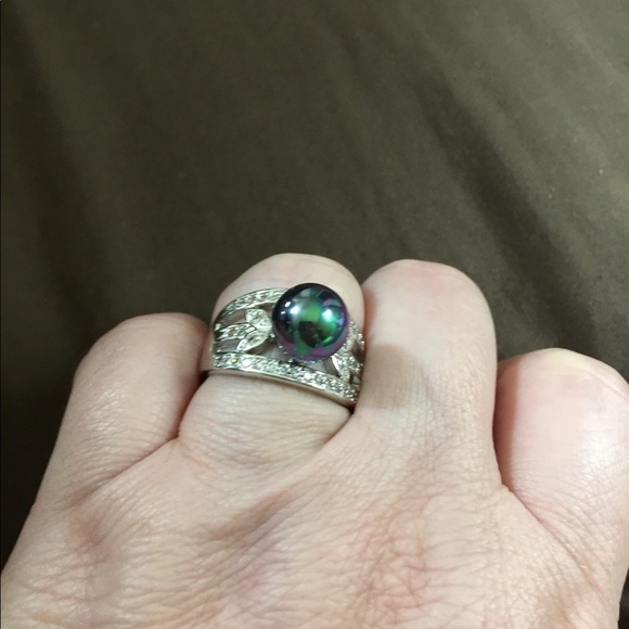 Black Tahitian Pearl 925 Silver Filigree Ring - Picture 7 of 8